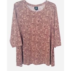 BOBEAU LONG SLV PULL-OVER CREW NECK TUNIC BLOUSE, WOMENS, 3X, LIGHT PURPLE/BEIGE